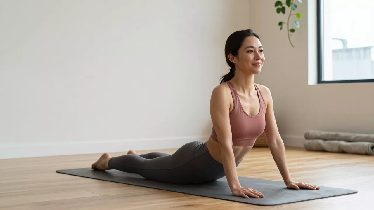 Woman moving comfortably through a stretch, representing the physical benefits of capsular contracture treatment